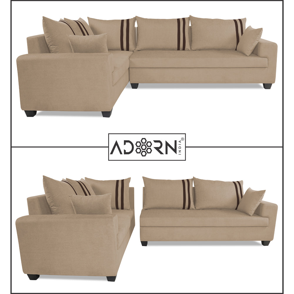 Adorn India Winston L Shape 6 Seater Sofa Set (Left Side) (Beige)