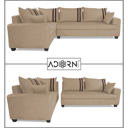 Adorn India Winston L Shape 6 Seater Sofa Set (Left Side) (Beige)