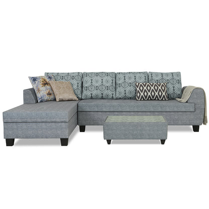 Adorn India Raiden Damask L Shape 6 Seater Sofa Set with Center Table (Left Hand Side) (Grey) (3 Year Warranty)