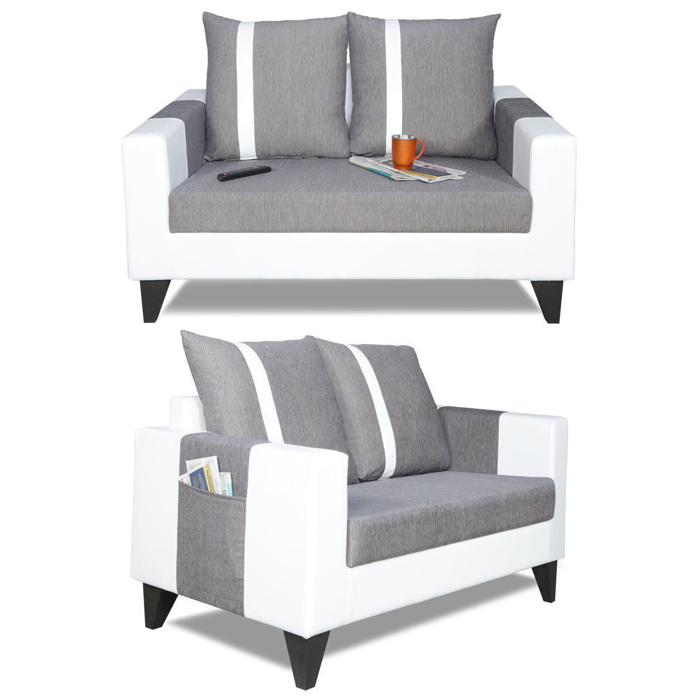 Adorn India Ashley Stripes Leatherette Fabric 2 Seater Sofa (Grey & White) (3 Year Warranty)