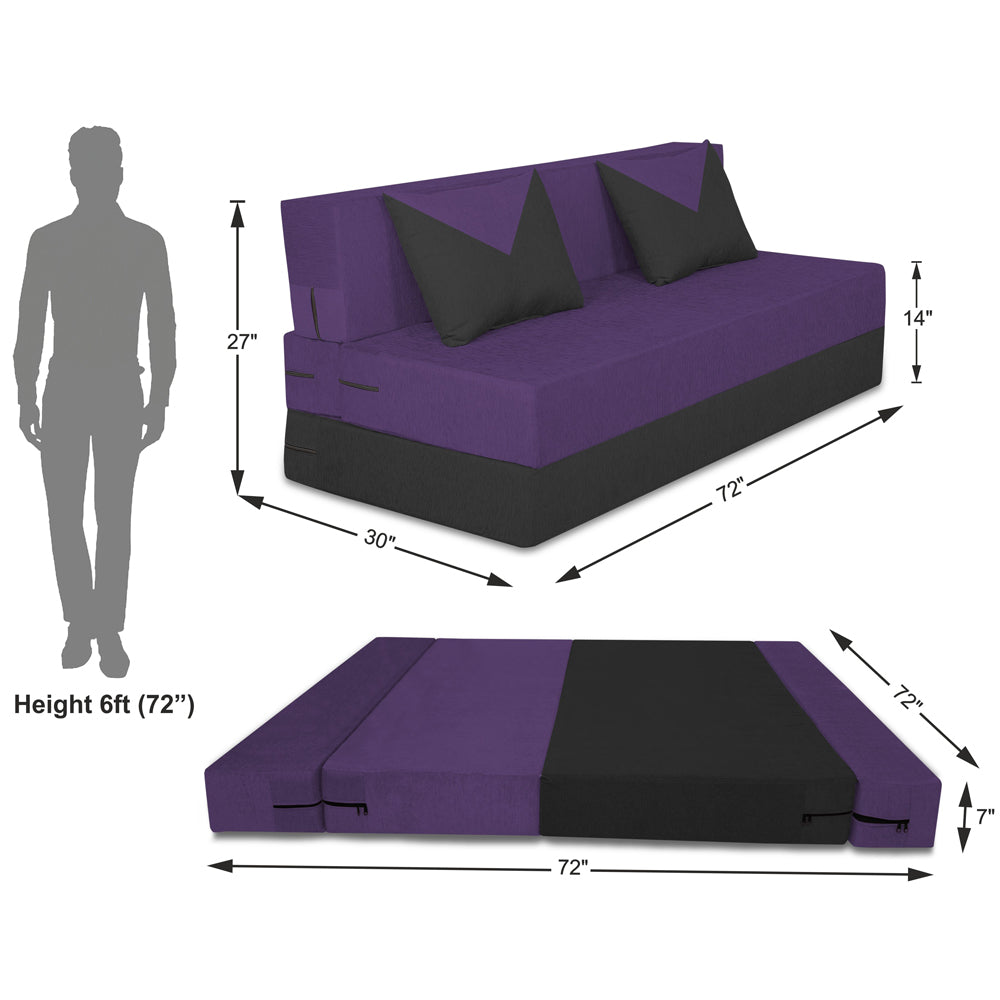 Adorn India Easy Desmond 4 Seater Sofa Cum Bed 6 x 6 (Purple & Black) (1 Year Warranty)