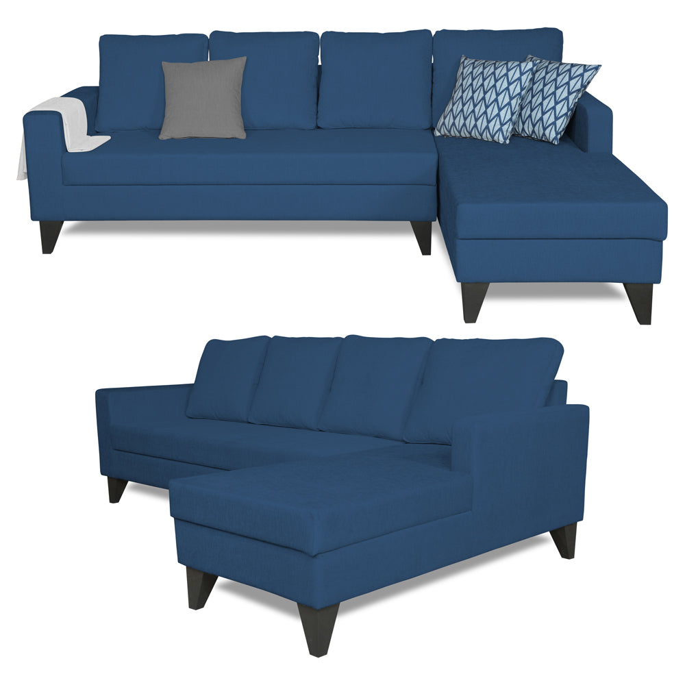 Adorn India Hallton Plain L Shape 6 Seater Sofa Set RHS (Blue) (3 Year Warranty)