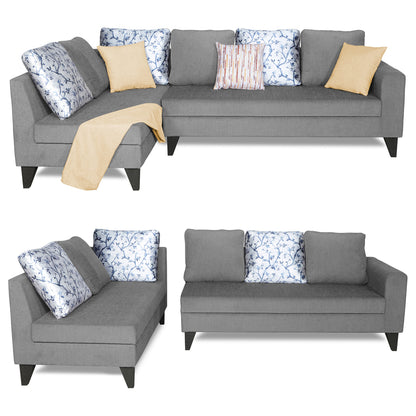 Adorn India Bryson L Shape 6 Seater Sofa Set Digitel Print (Left Hand Side) (Grey) (3 Year Warranty)