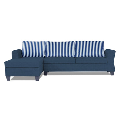 Adorn India Valencia Plus L Shape 6 Seater Sofa Set Stripes (Left Hand Side) (Blue)