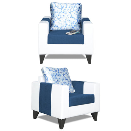 Adorn India Ashley Digitel Print Leatherette Fabric 1 Seater Sofa (Blue & White) (3 Year Warranty)
