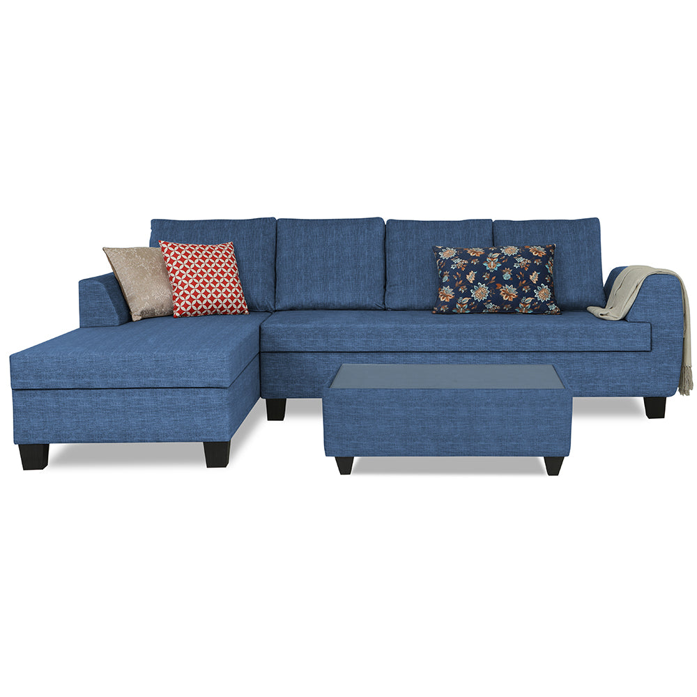 Adorn India Raiden Decent Premium L Shape 6 Seater Sofa Set with Center Table (Left Hand Side) (Blue) (3 Year Warranty)