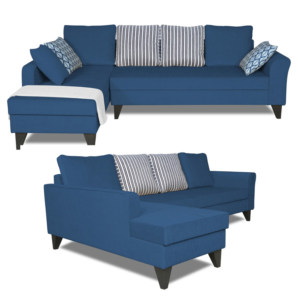 Adorn India Maddox L Shape Left Hand Side Stripes 6 Seater Sofa Set (Blue) (3 Year Warranty)