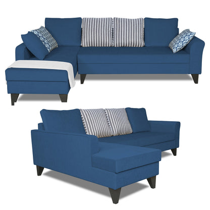 Adorn India Maddox L Shape Left Hand Side Stripes 6 Seater Sofa Set (Blue) (3 Year Warranty)