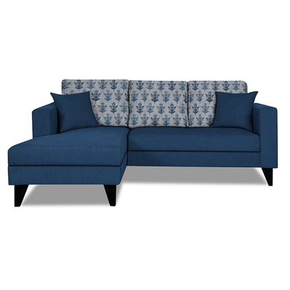 Adorn India Parker Leaf L Shape 4 Seater Sofa Set (Left Hand Side) (Blue) Martin Plus (3 Year Warranty)