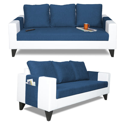 Adorn India Ashley Plain Leatherette Fabric 3-1-1 Five Seater Sofa Set (Blue & White) (3 Year Warranty)