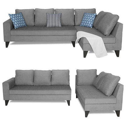 Adorn India Bryson L Shape 6 Seater Sofa Set Plain (Right Hand Side) (Grey) (3 Year Warranty)
