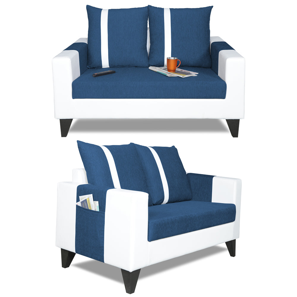 Adorn India Ashley Stripes Leatherette Fabric 2 Seater Sofa (Blue & White) (3 Year Warranty)