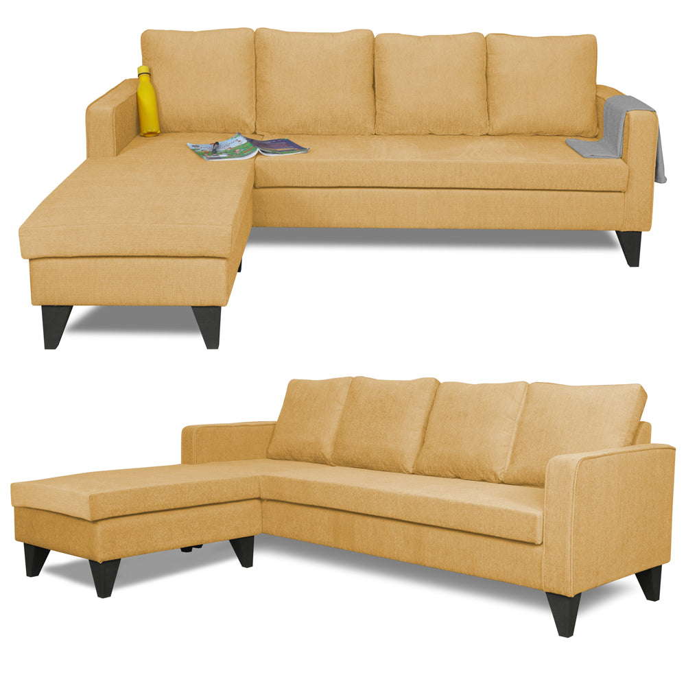 Adorn India Chandler Plain L Shape 5 Seater Sofa Set LHS (Beige) (3 Year Warranty)