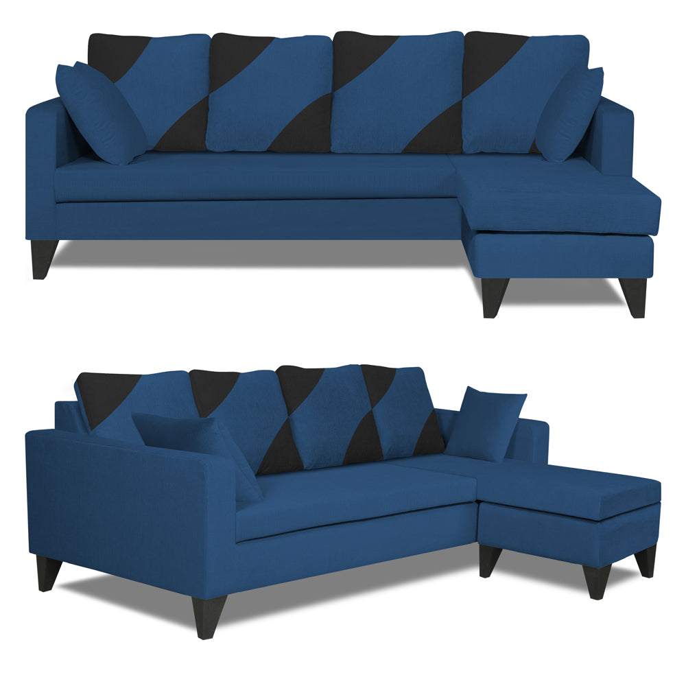 Adorn India Denver L Shape 5 Seater Sofa Set RHS (Blue) (3 Year Warranty)