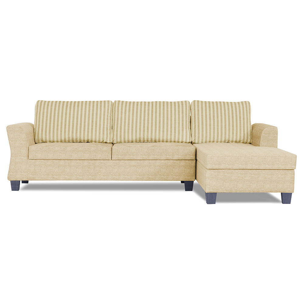 Adorn India Valencia Plus L Shape 6 Seater Sofa Set Stripes (Right Hand Side) (Blue)