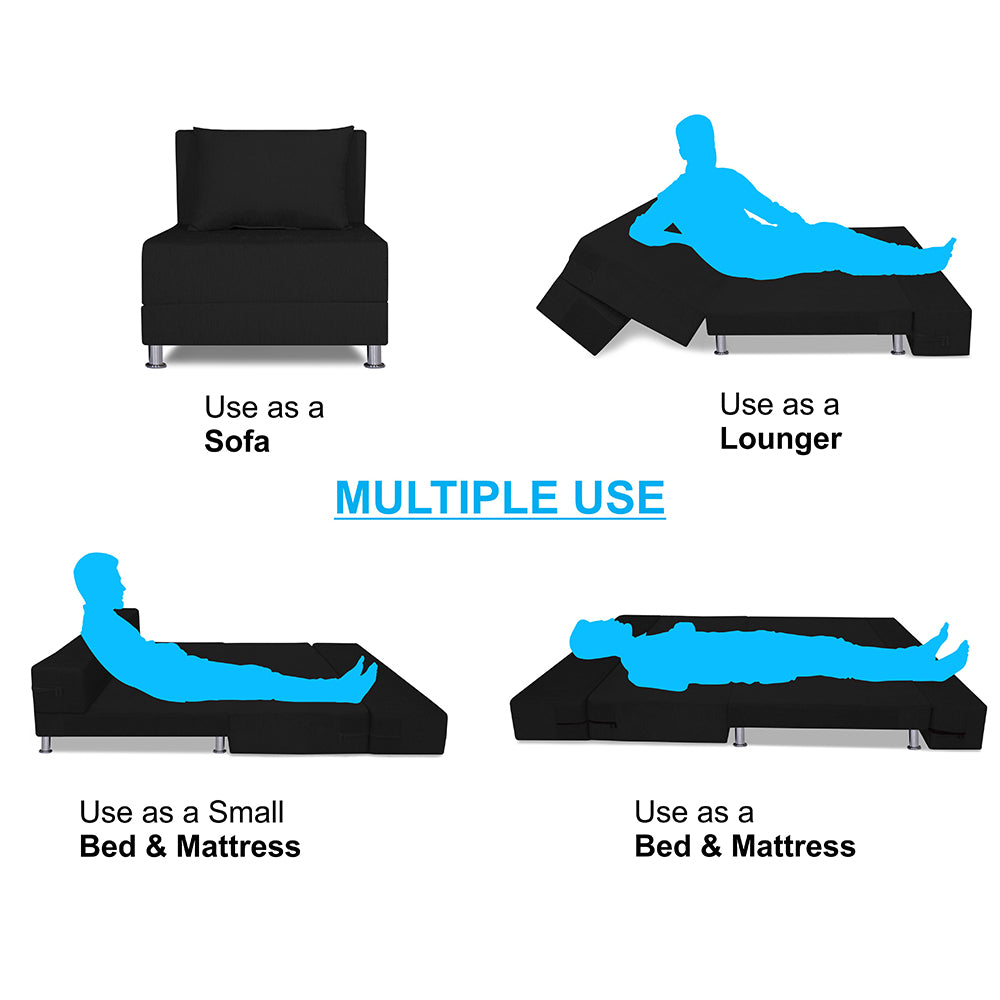 Adorn India Easy Alyn Plus Decent 1 Seater Sofa Cum Bed (2.5x6) (Black) (1 Year Warranty)