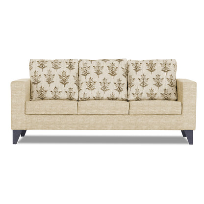 Adorn India Straight line Plus Leaf 3 Seater Sofa (Beige) (3 Year Warranty)