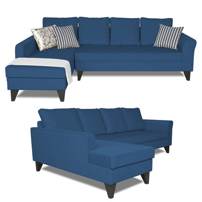 Adorn India Maddox Plain L Shape 6 Seater Sofa Set LHS (Blue) (3 Year Warranty)