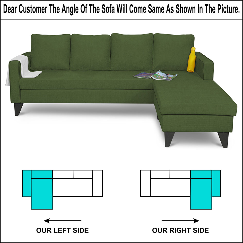 Adorn India Chandler Plain L Shape 5 Seater Sofa Set RHS (Green) (3 Year Warranty)