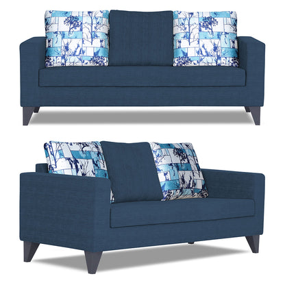 Adorn India Hallton Digitel Print Cushion 3+2 5 Seater Sofa Set (Blue) (3 Year Warranty)