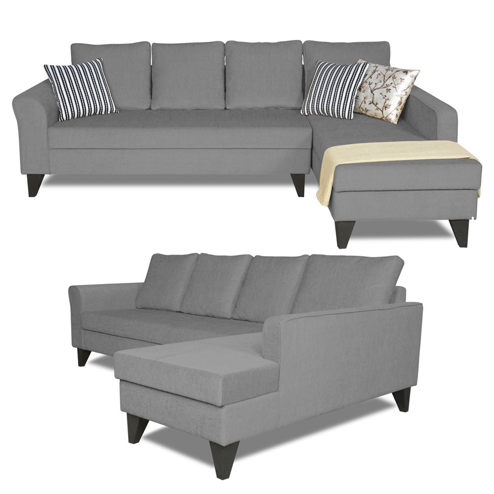 Adorn India Maddox Plain L Shape 6 Seater Sofa Set RHS (Grey) (3 Year Warranty)