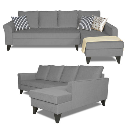 Adorn India Maddox Plain L Shape 6 Seater Sofa Set RHS (Grey) (3 Year Warranty)