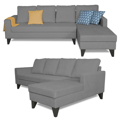Adorn India Hallton L Shape Decent Sofa Set 7 Seater with Ottoman (Right Side) (Grey) (3 Year Warranty)