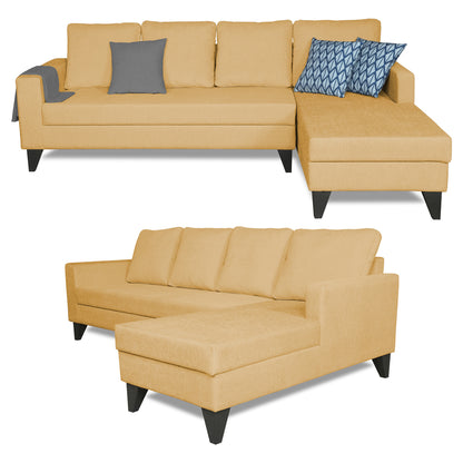 Adorn India Hallton L Shape Decent Sofa Set 7 Seater with Ottoman (Right Side) (Beige) (3 Year Warranty)