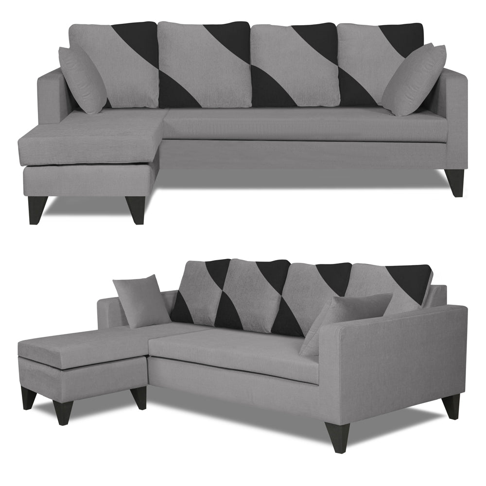 Adorn India Denver L Shape 5 Seater Sofa Set LHS (Grey) (3 Year Warranty)