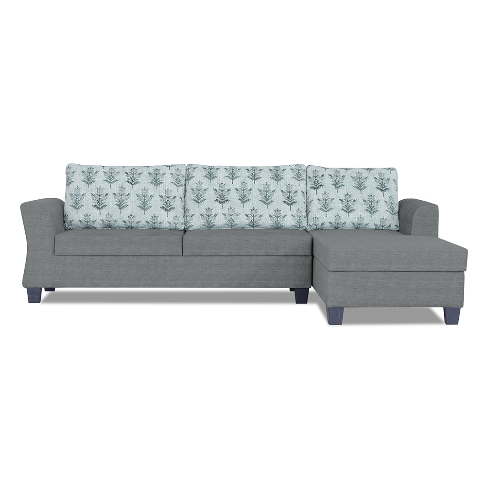 Adorn India Valencia Plus L Shape 6 Seater Sofa Set Leaf (Right Hand Side) (Grey)