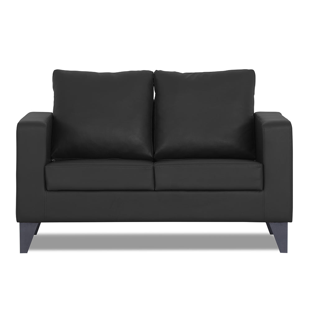 Adorn India Straight line Plus Leatherette 2 Seater Sofa (Black) (3 Year Warranty)