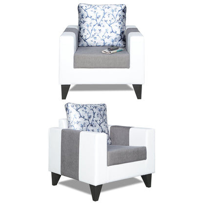 Adorn India Ashley Digitel Print Leatherette Fabric 1 Seater Sofa (Grey & White) (3 Year Warranty)