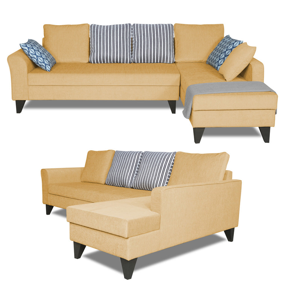 Adorn India Maddox Stripes L Shape 6 Seater Sofa Set RHS (Beige) (3 Year Warranty)