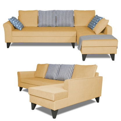 Adorn India Maddox Stripes L Shape 6 Seater Sofa Set RHS (Beige) (3 Year Warranty)