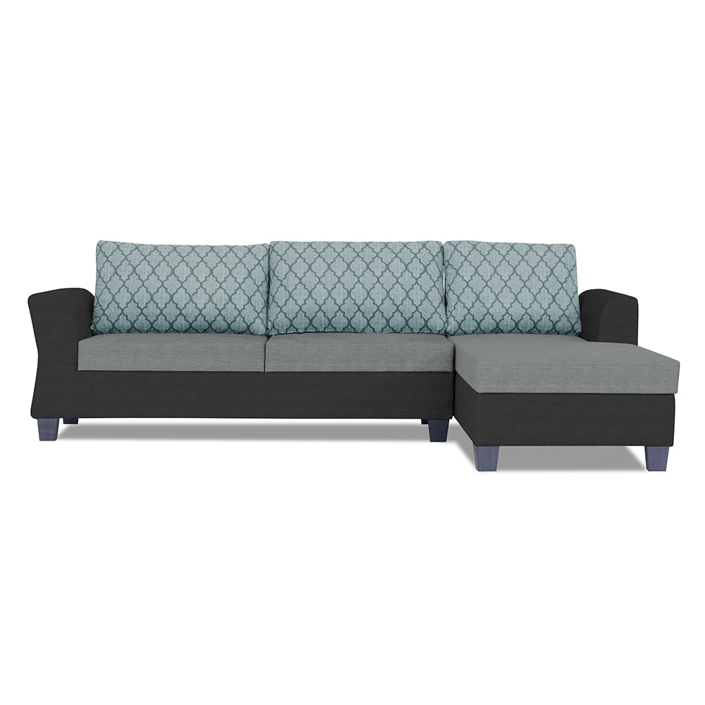 Adorn India Valencia Plus L Shape 6 Seater Sofa Set Blossom (Right Hand Side) (Grey & Black)