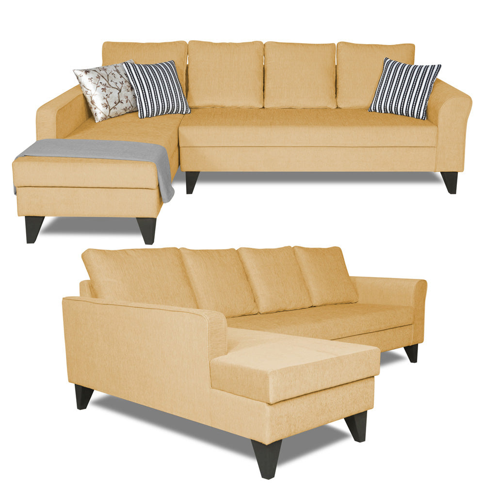 Adorn India Maddox Plain L Shape 6 Seater Sofa Set LHS (Beige) (3 Year Warranty)