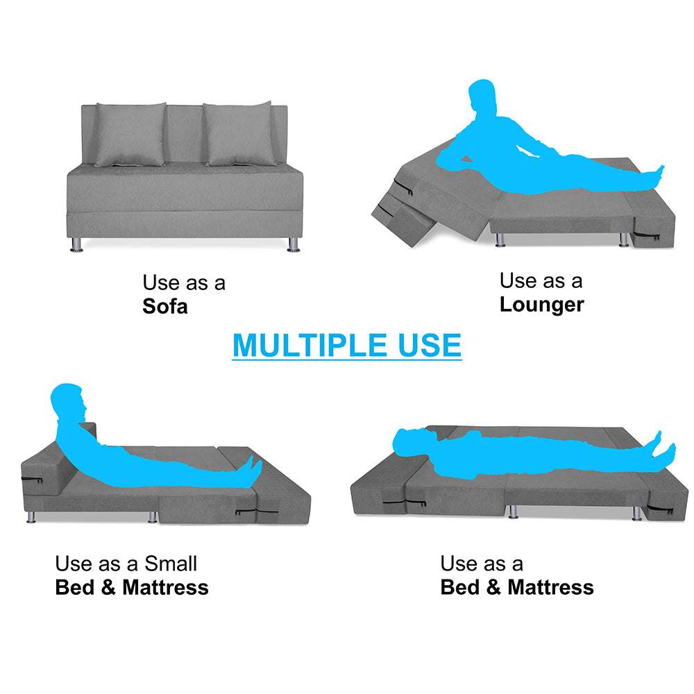 Adorn India Easy Alyn Plus Decent 2 Seater Foam Sofa Cum Bed (4X6) (Grey) (1 Year Warranty)