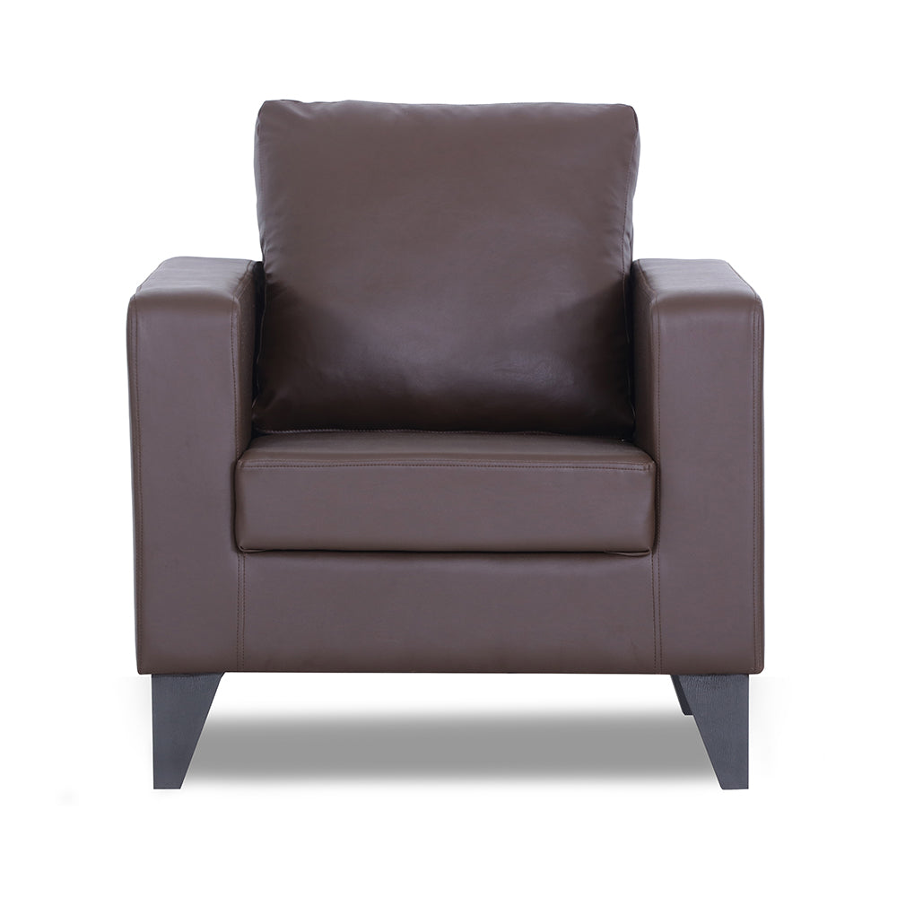 Adorn India Straight line Plus Leatherette 1 Seater Sofa (Brown) (3 Year Warranty)