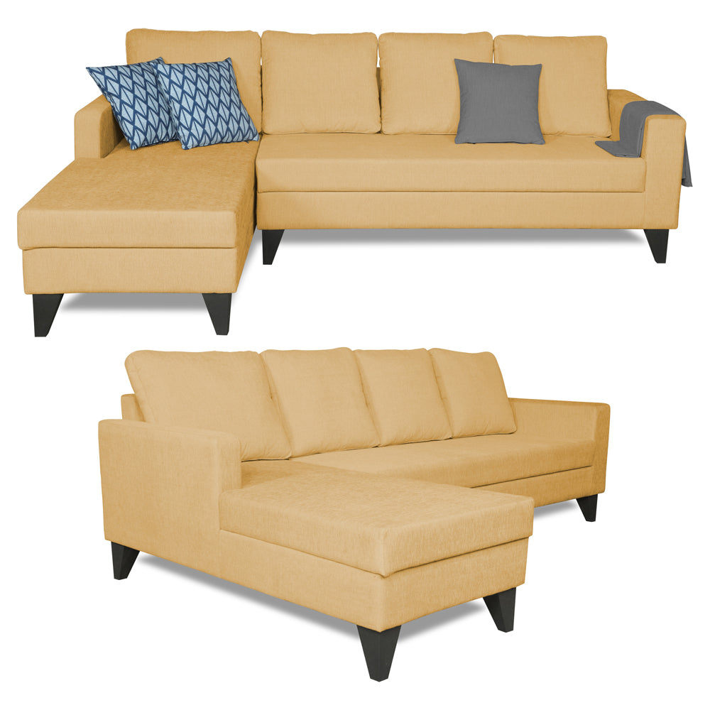 Adorn India Hallton L Shape Decent Sofa Set 7 Seater with Ottoman (Left Side) (Beige) (3 Year Warranty)