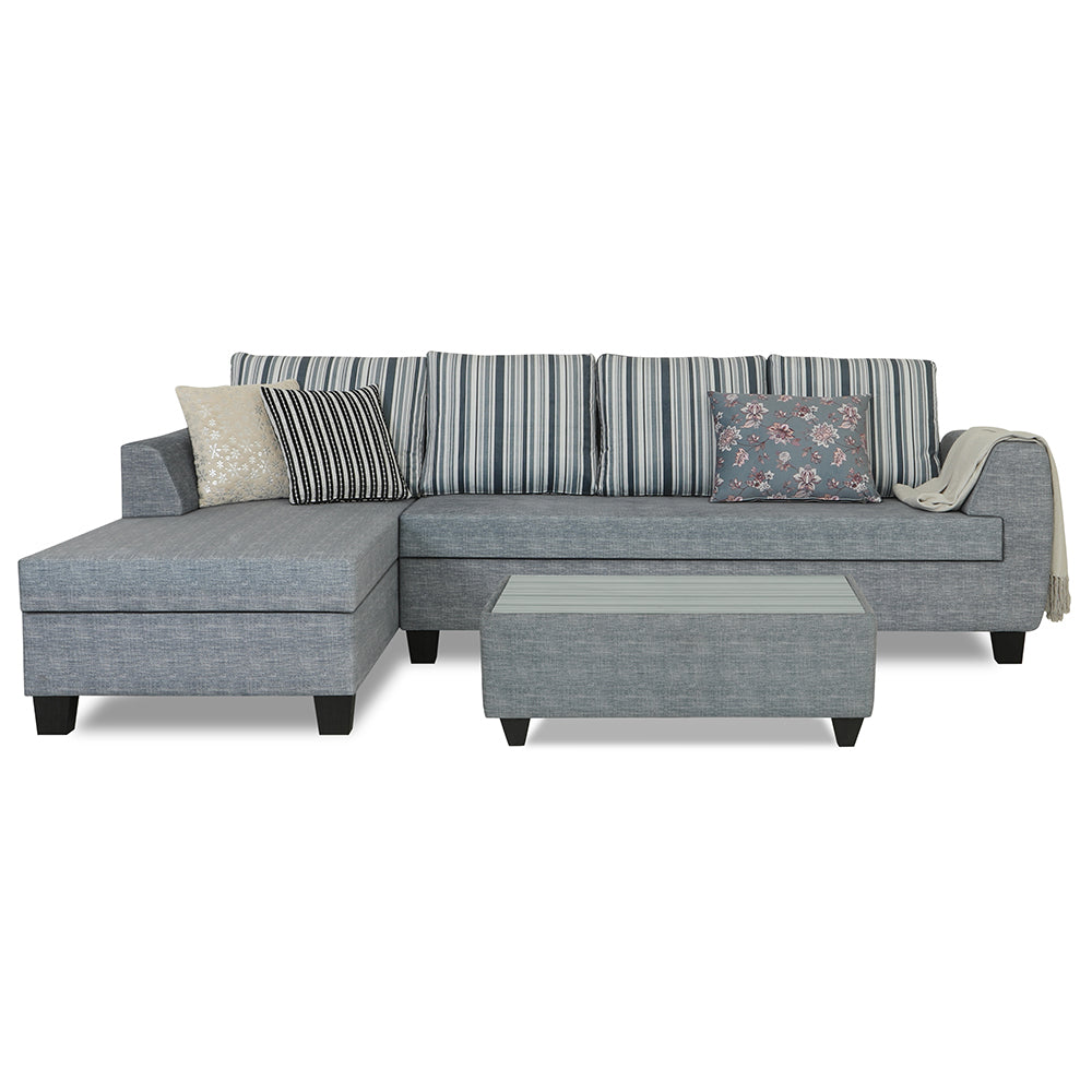 Adorn India Raiden Stripes L Shape 6 Seater Sofa Set with Center Table (Left Hand Side) (Grey) (3 Year Warranty)