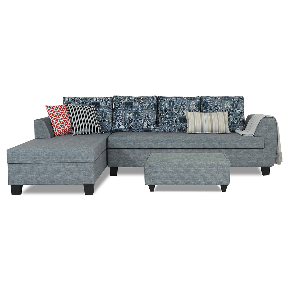 Adorn India Raiden Crafty L Shape 6 Seater Sofa Set with Center Table (Left Hand Side) (Grey) (3 Year Warranty)