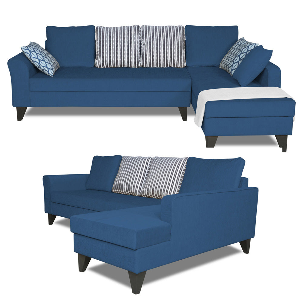 Adorn India Maddox Stripes L Shape 6 Seater Sofa Set RHS (Blue) (3 Year Warranty)