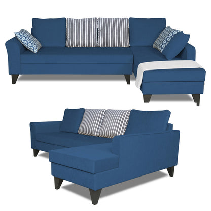 Adorn India Maddox Stripes L Shape 6 Seater Sofa Set RHS (Blue) (3 Year Warranty)