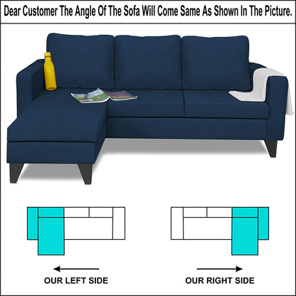 Adorn India Chandler L Shape 4 Seater Sofa Set Plain (Blue)