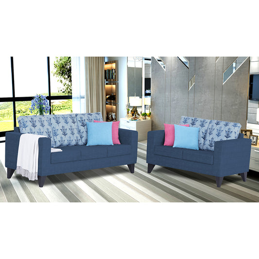 Adorn India Straight line Plus Leaf 3+2 5 Seater Sofa Set (Blue) (3 Year Warranty)