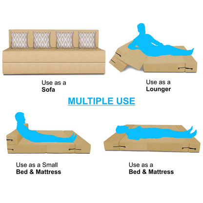 Adorn India Easy 4 Seater Sofa Cum Bed (Rhombus Pattern) Chennile Fabric - Washable Cover - Including 4 Cushion - Size 6' x 6' Ft (Beige Color) Perfect for Home & Office for Guests