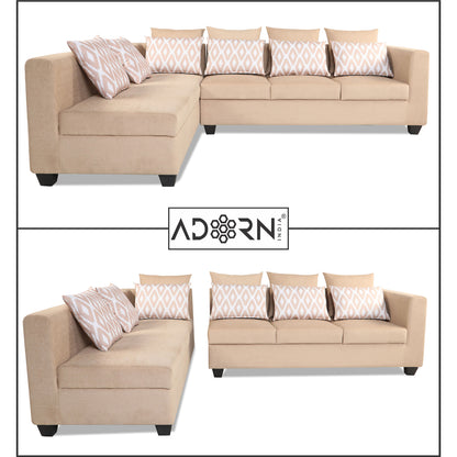 Adorn India Poland L Shape 5 Seater Sofa Set (Left Side) (Beige)