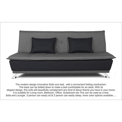 Adorn India Exclusive Two Tone Arden 4 Seater Wood Sofa Cum Bed 4 x 6 (Light Grey & Black) (3 Year Warranty)