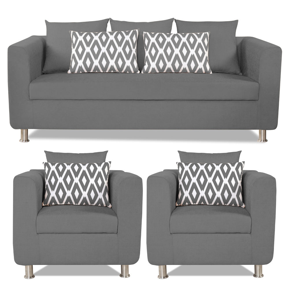 Adorn India Poland 3-1-1 Five Seater Sofa Set (Grey)