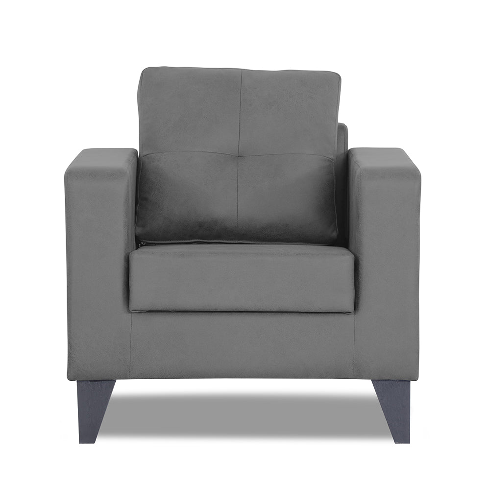 Adorn India Straight line Plus Premium Leatherette Suede 1 Seater Sofa (Grey) (3 Year Warranty)